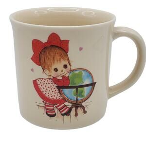 Otagiri Japan Ceramic Mug Cute Little Girl Red Hearts Gibson Greeting Retro Cup